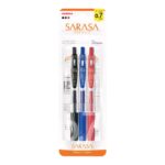 Zebra Sarasa Clip Gel Rollerball Pens 0.7mm (3 Pack) – Black, Blue & Red, Retractable, Zipper Wallet for Office & School