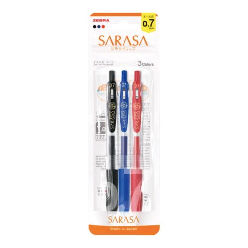 Zebra Sarasa Clip Gel Rollerball Pens 0.7mm (3 Pack) – Black, Blue & Red, Retractable, Zipper Wallet for Office & School 1 Zebra Sarasa Clip Gel Rollerball Pens 0.7mm (3 Pack) – Black, Blue & Red, Retractable, Zipper Wallet for Office & School