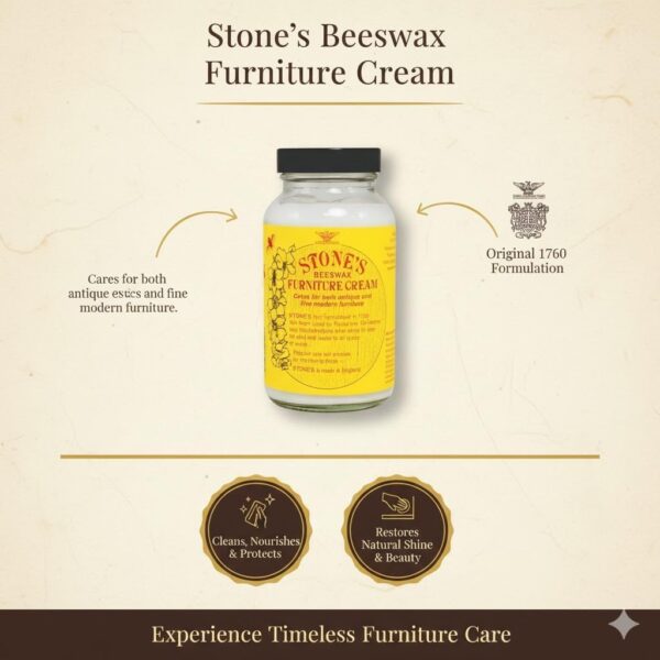 Stone's Beeswax Furniture Cream 227ml (Light) – Natural Beeswax Wood Polish, Cleans & Protects Antique & Modern Furniture 1 STN 0013 2