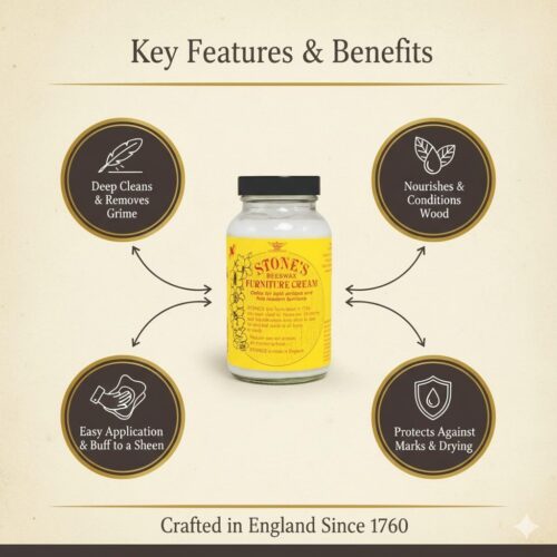 Stone's Beeswax Furniture Cream 227ml (Light) – Natural Beeswax Wood Polish, Cleans & Protects Antique & Modern Furniture 9 Stone's Beeswax Furniture Cream 227ml (Light) – Natural Beeswax Wood Polish, Cleans & Protects Antique & Modern Furniture - Image 3