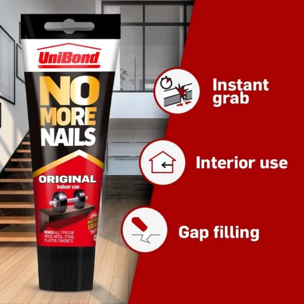 UniBond No More Nails Original Grab Adhesive 175ml – Instant Tack Glue, 170kg/m² Strength, Indoor Bonding 2 UNB 3738 4