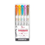Zebra Mildliner Brush Pens Warm (5 Pack) – Double Ended Brush & Fine Tips, Soft Mild Colours for Lettering & Journaling