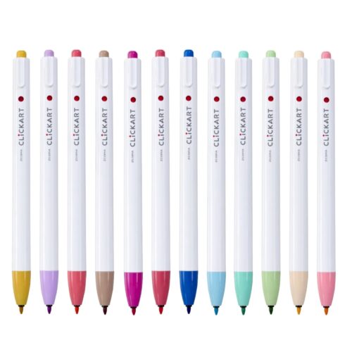 Zebra Clickart Retractable Felt Tip Pen 0.6mm (Blue Green) – Water-Based Dye Ink, Capless Design for Journaling & Art