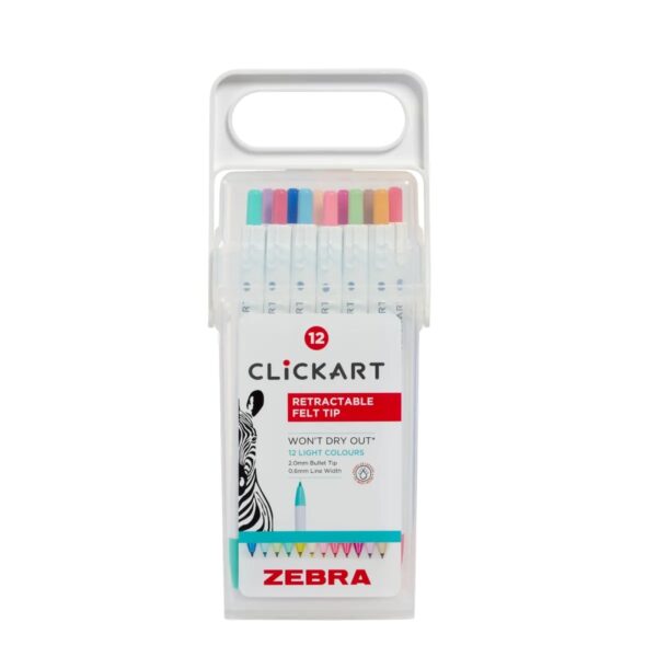Zebra ClickArt Retractable Felt Tip Pens 2.0mm (12 Pack, Light Pastel Colours) – Capless Markers for Art, Journaling & Lettering 2 Zebra ClickArt Retractable Felt Tip Pens 2.0mm (12 Pack, Light Pastel Colours) – Capless Markers for Art, Journaling & Lettering