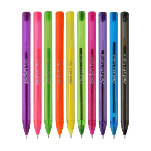 Zebra Doodlerz Gel Stick Pens 1.0mm (10 Pack) – Fashion & Neon Colours, Water-Resistant Pigment Ink, Bold Drawing & Creative Work