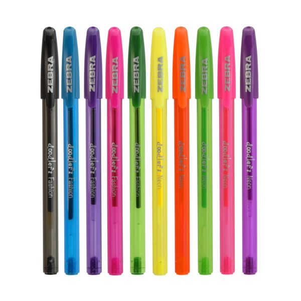 Zebra Doodlerz Gel Stick Pens 1.0mm (10 Pack) – Fashion & Neon Colours, Water-Resistant Pigment Ink, Bold Drawing & Creative Work
