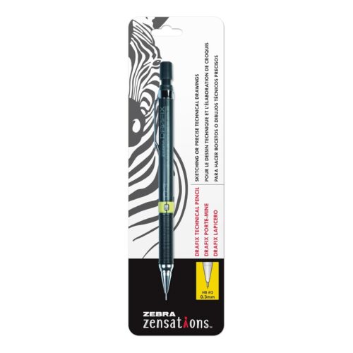 Zebra Drafix Mechanical Pencil 0.3mm – Lead Grade Indicator, Metal Clip for Precision Drawing, Drafting & Technical Work