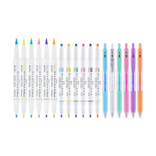 Zebra Mildliner Journaling & Lettering Set (18 Pack, Assorted Pastel Colours) – Dual Tip Highlighters, Brush Pens & Sarasa Gel Pens