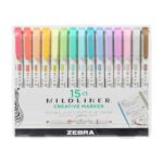 Zebra Mildliner Creative Markers (15 Pack) – Double Ended Chisel & Bullet Tips, Mild Colours for Highlighting & Journaling