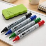 Zebra Z-WM Whiteboard Markers 2mm (4 Colour Set) – Black, Green, Blue & Red, Bullet Tip, Eraser Included, Dry Wipe Writing