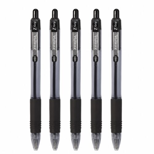 Zebra Z-Grip Smooth Retractable Ballpoint Pens 1.0mm (Black, 5 Pack) – Low Viscosity Ink & Comfort Grip for Smooth Writing