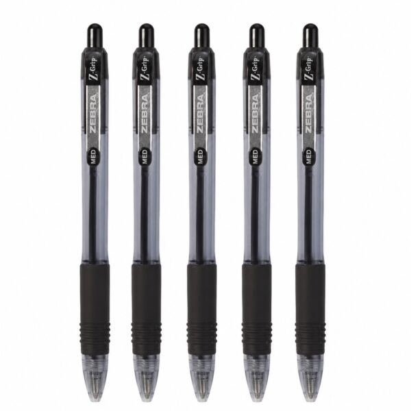ZGP-BLK-5PK Zebra Z-Grip Smooth Retractable Ballpoint Pens 1.0mm (Black, 5 Pack) – Low Viscosity Ink & Comfort Grip for Smooth Writing