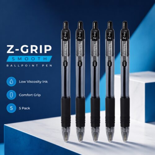 Zebra Z-Grip Smooth Retractable Ballpoint Pens 1.0mm (Black, 5 Pack) – Low Viscosity Ink & Comfort Grip for Smooth Writing 17 Zebra Z-Grip Smooth Retractable Ballpoint Pens 1.0mm (Black, 5 Pack) – Low Viscosity Ink & Comfort Grip for Smooth Writing