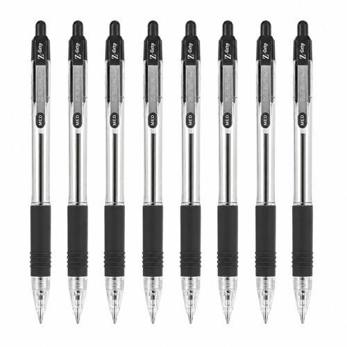 Zebra Z-Grip Retractable Ballpoint Pens 1.0mm (Black, 8 Pack) – Smooth Writing, Comfort Grip & Metal Clip for Office & School