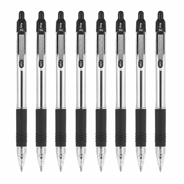 Zebra Z-Grip Retractable Ballpoint Pens 1.0mm (Black, 8 Pack) – Smooth Writing, Comfort Grip & Metal Clip for Office & School