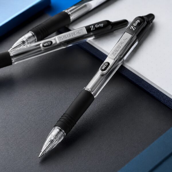 Zebra Z-Grip Retractable Ballpoint Pens 1.0mm (Black, 8 Pack) – Smooth Writing, Comfort Grip & Metal Clip for Office & School