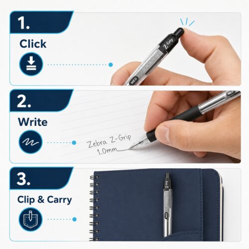 Zebra Z-Grip Retractable Ballpoint Pens 1.0mm (Black, 8 Pack) – Smooth Writing, Comfort Grip & Metal Clip for Office & School