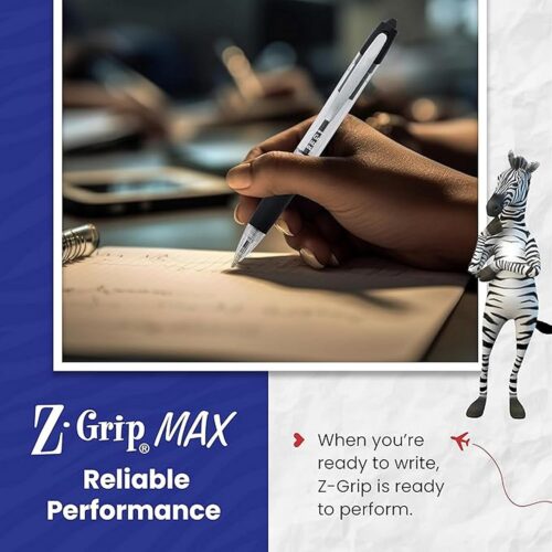 Zebra Z-Grip Max Ballpoint Pen 1.2mm (Black) – Medium Point, Large Comfort Grip, Retractable Design for Smooth Writing 5 Zebra Z-Grip Max Ballpoint Pen 1.2mm (Black) – Medium Point, Large Comfort Grip, Retractable Design for Smooth Writing