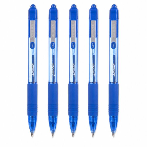 ZGP-BLU-5PK Zebra Z-Grip Smooth Retractable Ballpoint Pens 1.0mm (Blue, 5 Pack) – Low Viscosity Ink & Comfort Grip for Smooth Writing