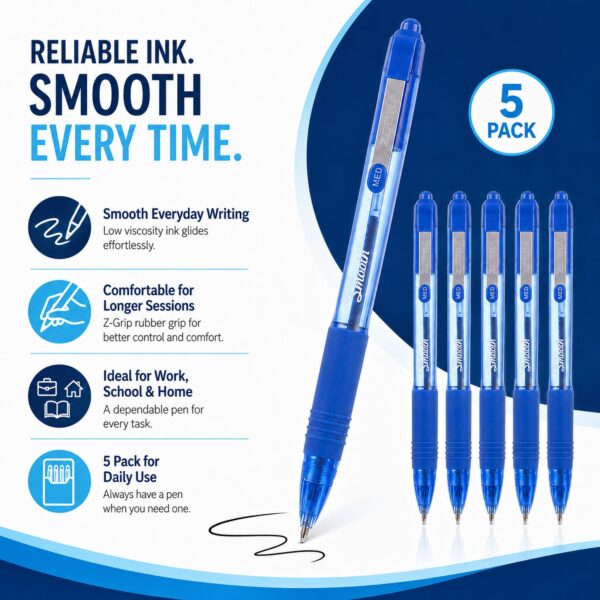 Zebra Z-Grip Smooth Retractable Ballpoint Pens 1.0mm (Blue, 5 Pack) – Low Viscosity Ink & Comfort Grip for Smooth Writing 2 Zebra Z-Grip Smooth Retractable Ballpoint Pens 1.0mm (Blue, 5 Pack) – Low Viscosity Ink & Comfort Grip for Smooth Writing