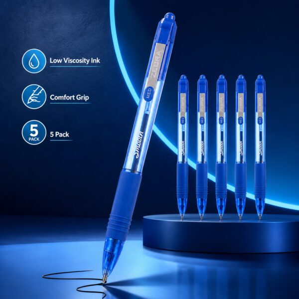 Zebra Z-Grip Smooth Retractable Ballpoint Pens 1.0mm (Blue, 5 Pack) – Low Viscosity Ink & Comfort Grip for Smooth Writing 7 Zebra Z-Grip Smooth Retractable Ballpoint Pens 1.0mm (Blue, 5 Pack) – Low Viscosity Ink & Comfort Grip for Smooth Writing