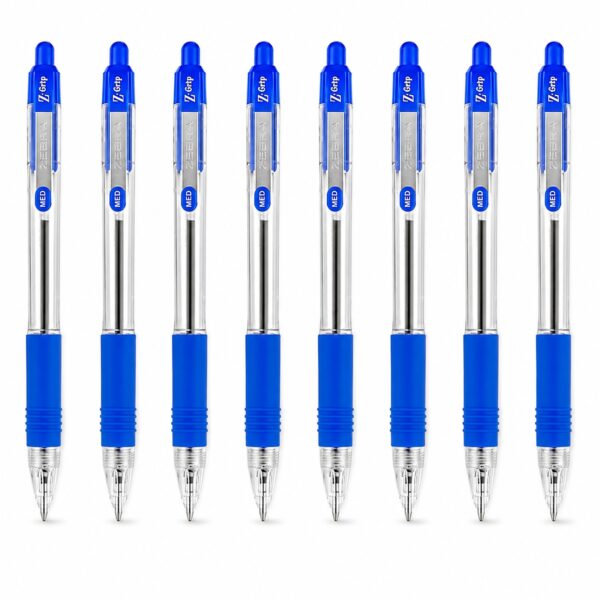 ZGP-BLU-8PK Zebra Z-Grip Retractable Ballpoint Pens 1.0mm (Blue, 8 Pack) – Smooth Writing, Comfort Grip & Metal Clip for Office & School