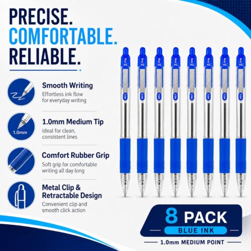 Zebra Z-Grip Retractable Ballpoint Pens 1.0mm (Blue, 8 Pack) – Smooth Writing, Comfort Grip & Metal Clip for Office & School 13 Zebra Z-Grip Retractable Ballpoint Pens 1.0mm (Blue, 8 Pack) – Smooth Writing, Comfort Grip & Metal Clip for Office & School
