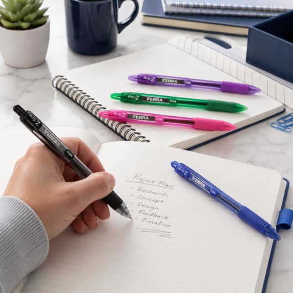 Zebra Z-Grip Smooth Ballpoint Pens 1.0mm (5 Colour Set) – Black, Blue, Violet, Pink & Green, Retractable Smooth Writing 6 Zebra Z-Grip Smooth Ballpoint Pens 1.0mm (5 Colour Set) – Black, Blue, Violet, Pink & Green, Retractable Smooth Writing