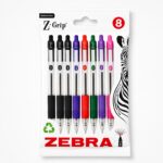 Zebra Z-Grip Ballpoint Pens 1.0mm (8 Pack) – 3 Black, Blue, Red, Green, Violet & Pink, Retractable Smooth Writing