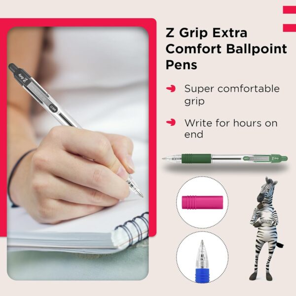 Zebra Z-Grip Ballpoint Pens 1.0mm (8 Pack) – 3 Black, Blue, Red, Green, Violet & Pink, Retractable Smooth Writing 3 Zebra Z-Grip Ballpoint Pens 1.0mm (8 Pack) – 3 Black, Blue, Red, Green, Violet & Pink, Retractable Smooth Writing