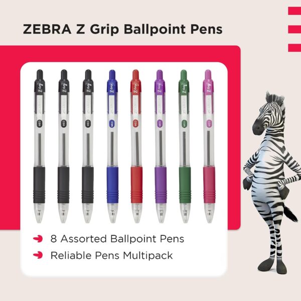 Zebra Z-Grip Ballpoint Pens 1.0mm (8 Pack) – 3 Black, Blue, Red, Green, Violet & Pink, Retractable Smooth Writing 4 Zebra Z-Grip Ballpoint Pens 1.0mm (8 Pack) – 3 Black, Blue, Red, Green, Violet & Pink, Retractable Smooth Writing