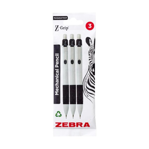 ZGP-PNC-05-3PK Zebra Z-Grip Mechanical Pencils 0.5mm (3 Pack) – Retractable, Built-In Eraser, Refillable, Comfort Grip for Precise Writing