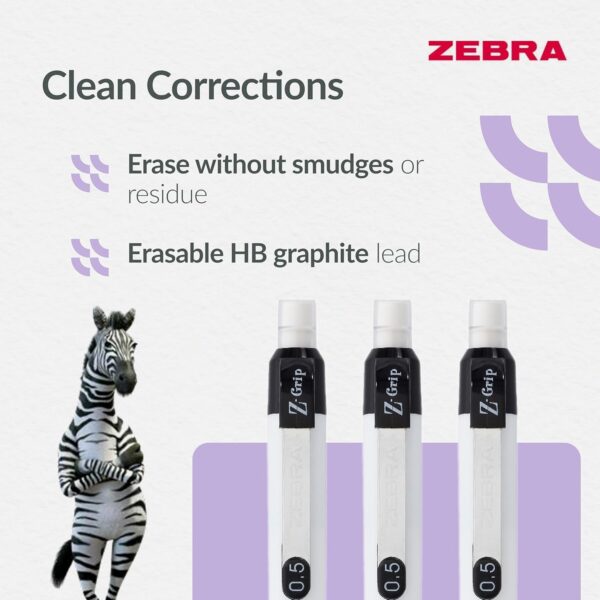 Zebra Z-Grip Mechanical Pencils 0.5mm (3 Pack) – Retractable, Built-In Eraser, Refillable, Comfort Grip for Precise Writing 4 Zebra Z-Grip Mechanical Pencils 0.5mm (3 Pack) – Retractable, Built-In Eraser, Refillable, Comfort Grip for Precise Writing