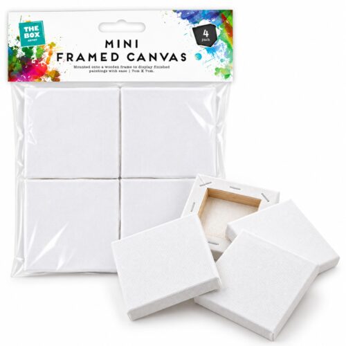 Artist Mini Framed Canvases (4 Pack, 7 x 7cm) – Stretched Canvas with Wooden Frames for Painting, Art & Craft Projects