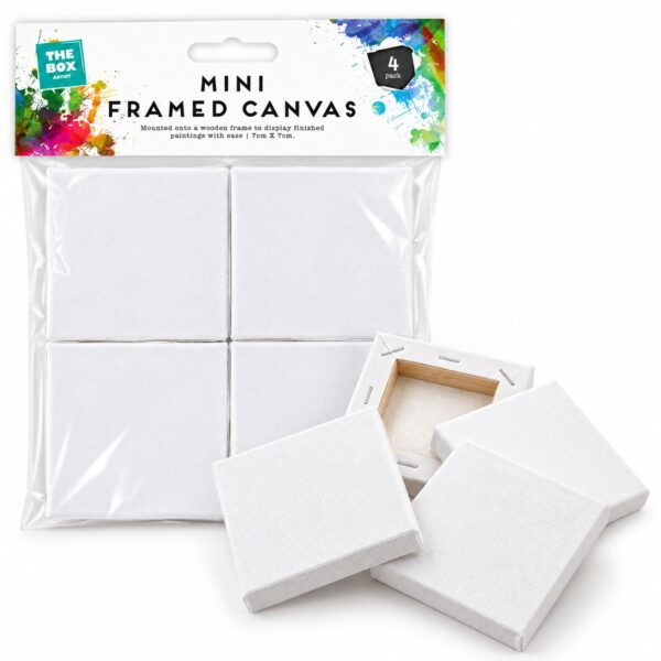 GEM-STA-0304 Artist Mini Framed Canvases (4 Pack, 7 x 7cm) – Stretched Canvas with Wooden Frames for Painting, Art & Craft Projects