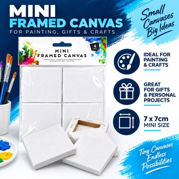 Artist Mini Framed Canvases (4 Pack, 7 x 7cm) – Stretched Canvas with Wooden Frames for Painting, Art & Craft Projects 9 Artist Mini Framed Canvases (4 Pack, 7 x 7cm) – Stretched Canvas with Wooden Frames for Painting, Art & Craft Projects