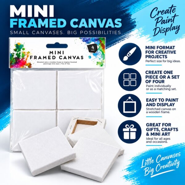 Artist Mini Framed Canvases (4 Pack, 7 x 7cm) – Stretched Canvas with Wooden Frames for Painting, Art & Craft Projects 2 Artist Mini Framed Canvases (4 Pack, 7 x 7cm) – Stretched Canvas with Wooden Frames for Painting, Art & Craft Projects