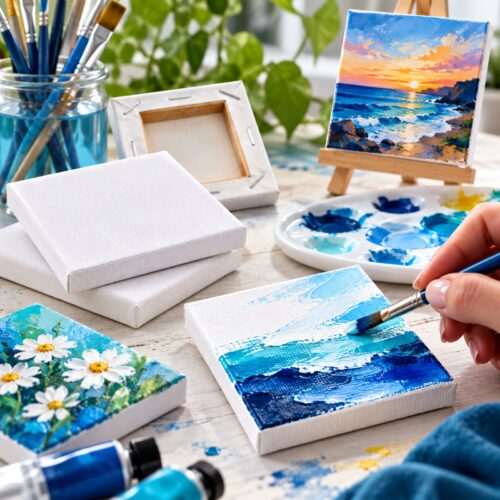 Artist Mini Framed Canvases (4 Pack, 7 x 7cm) – Stretched Canvas with Wooden Frames for Painting, Art & Craft Projects 15 Artist Mini Framed Canvases (4 Pack, 7 x 7cm) – Stretched Canvas with Wooden Frames for Painting, Art & Craft Projects