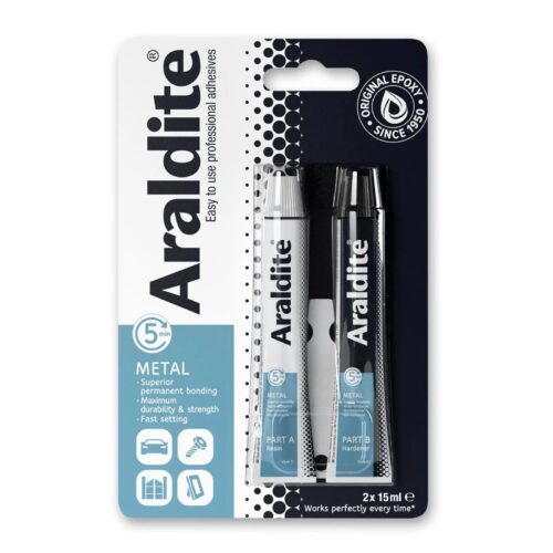 Araldite Steel Epoxy Adhesive Glue (2 x 15ml Tubes) – 5 Minute Fast Setting, Strong Metal Repair Bond for Steel, Iron & Brass
