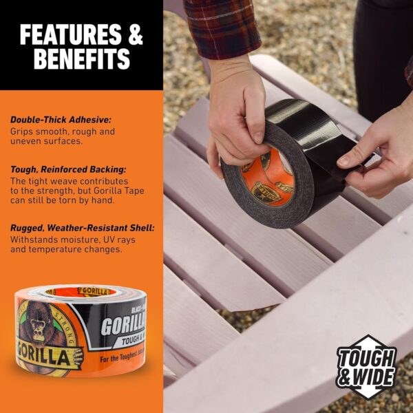 Gorilla Tape Tough & Wide (Black, 73mm x 27m) – Heavy Duty Water Resistant Duct Tape for Indoor & Outdoor Repairs 2 Gorilla Tape Tough & Wide (Black, 73mm x 27m) – Heavy Duty Water Resistant Duct Tape for Indoor & Outdoor Repairs