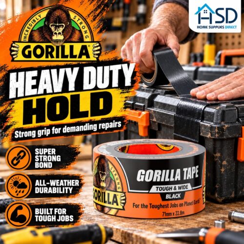 Gorilla Tape Tough & Wide (Black, 71mm x 22.8m) – Heavy Duty Water Resistant Duct Tape for Indoor & Outdoor Repairs - Image 8