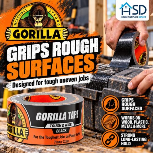 Gorilla Tape Tough & Wide (Black, 71mm x 22.8m) – Heavy Duty Water Resistant Duct Tape for Indoor & Outdoor Repairs - Image 9