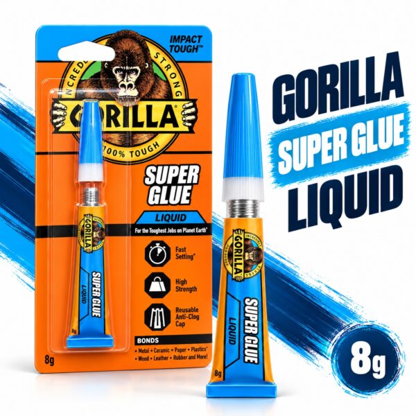 Gorilla Super Glue Liquid 8g Tube – Impact Tough Fast Setting High Strength Adhesive for Metal, Ceramic, Wood & Plastic 1 GRG BLU 8 2