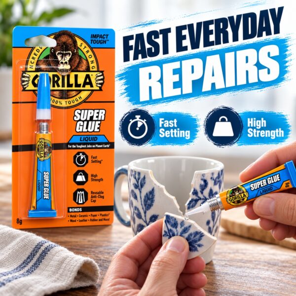 Gorilla Super Glue Liquid 8g Tube – Impact Tough Fast Setting High Strength Adhesive for Metal, Ceramic, Wood & Plastic 4 GRG BLU 8 7