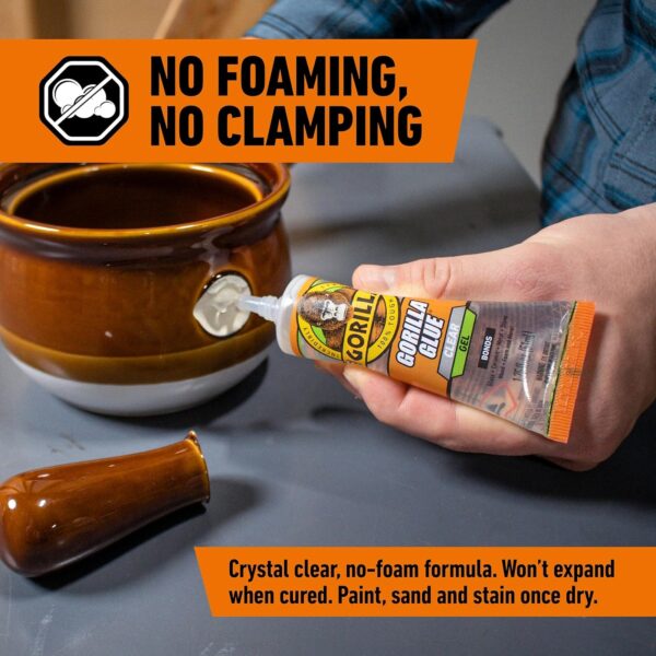 Gorilla Glue Clear Gel 51ml – Crystal Clear No-Run Adhesive, Water & Impact Resistant for Indoor & Outdoor Repairs
