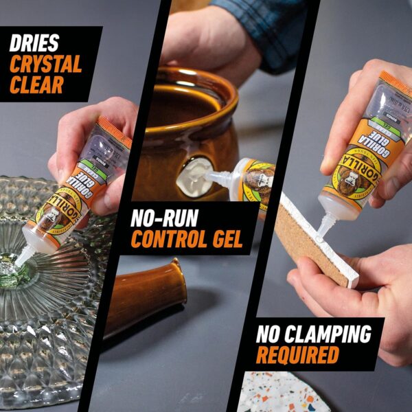 Gorilla Glue Clear Gel 51ml – Crystal Clear No-Run Adhesive, Water & Impact Resistant for Indoor & Outdoor Repairs