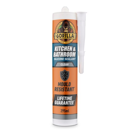 Home 3 Gorilla Kitchen & Bathroom Sealant 295ml (Clear) – 100% Waterproof, Mould Resistant Silicone for Showers, Sinks & Basins