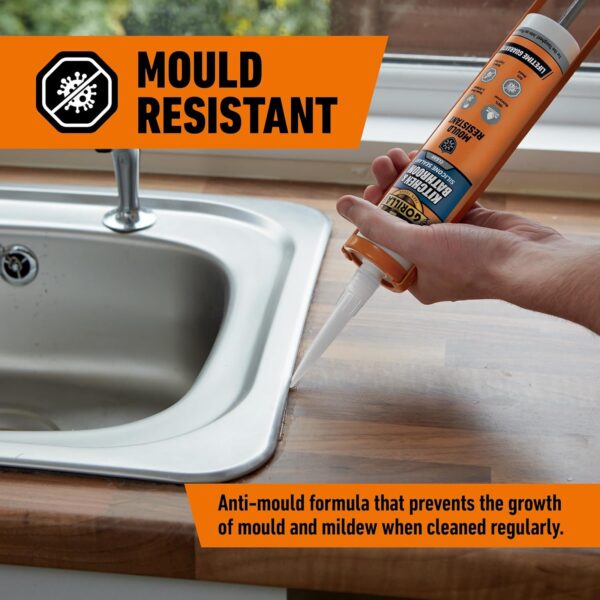 Gorilla Kitchen & Bathroom Sealant 295ml (Clear) – 100% Waterproof, Mould Resistant Silicone for Showers, Sinks & Basins