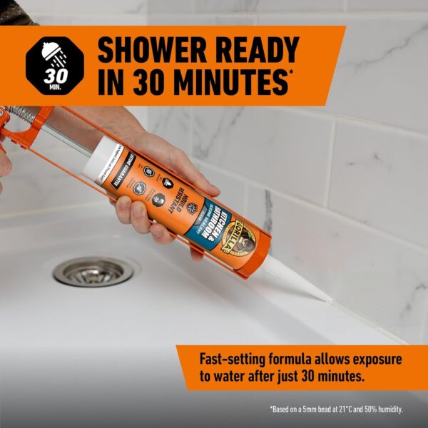 Gorilla Kitchen & Bathroom Sealant 295ml (Clear) – 100% Waterproof, Mould Resistant Silicone for Showers, Sinks & Basins