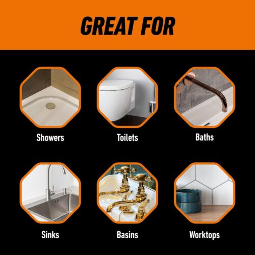 Gorilla Kitchen & Bathroom Sealant 295ml (Clear) – 100% Waterproof, Mould Resistant Silicone for Showers, Sinks & Basins